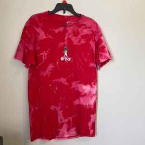Red, Blessed Shirt, bleach tie dyed